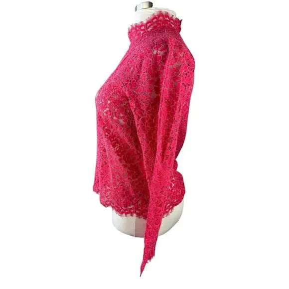 J. Crew Scalloped Lace Mock Neck Long Sleeve Sheer Top BN027 Pink Women's Size 6 - Picture 7 of 16